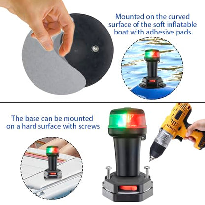 Pactrade Marine Navigation Lights for Boats LED - Red/Green Battery Powered Nav Lights for Boats - Surface Mounts (Flat), Fixed Base, 3-Mode Operation - 1NM Waterproof - style: Surface Mounts (Flat), Fixed Base