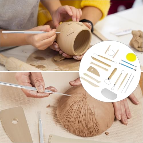 QWORK 17 Pcs Pottery Clay Sculpting Tools Set with Zipper Storage Bag