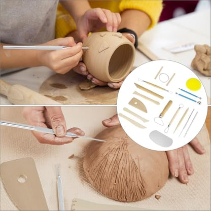 QWORK 17 Pcs Pottery Clay Sculpting Tools Set with Zipper Storage Bag