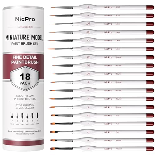 Nicpro 18 PCS Miniature Paint Brushes, Micro Model Detail Paint Brush Set - size: 18 PCS