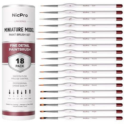 Nicpro 18 PCS Miniature Paint Brushes, Micro Model Detail Paint Brush Set - size: 18 PCS