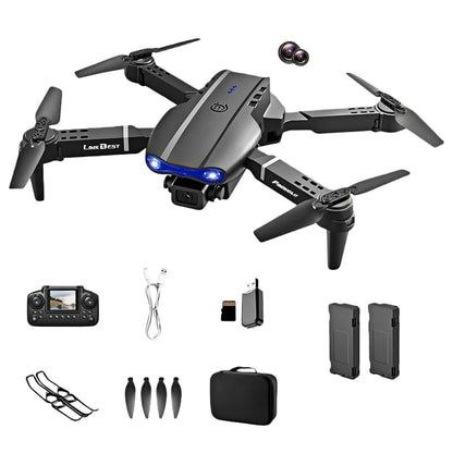 E99 Nova Drone with 2.4Inch Screen Remote Control & Dual Camera, 50X Zoom Foldable Quadcopter, Optical Flow Positioning Hover, 360° Flip, Trajectory Flight, APP Filter & Beauty, One-Key Takeoff, Gift for Beginners Adults