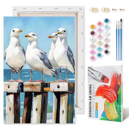Kalonyth Seagull Framed Paint by Numbers Kit for Adults Beginner 8x12 inch - color: Frame-OP-US05