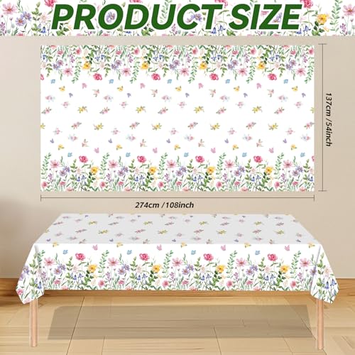 3Pcs Wildflower Plastic Tablecloths, Disposable Floral Butterfly Tablecover - color: Floral