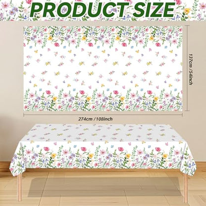 3Pcs Wildflower Plastic Tablecloths, Disposable Floral Butterfly Tablecover - color: Floral
