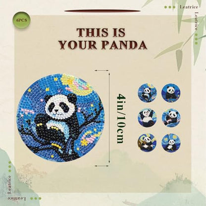 Leatrice 6PCS Diamond Art Coasters Small Diamond Painting Kits for Adults - color: BB Panda