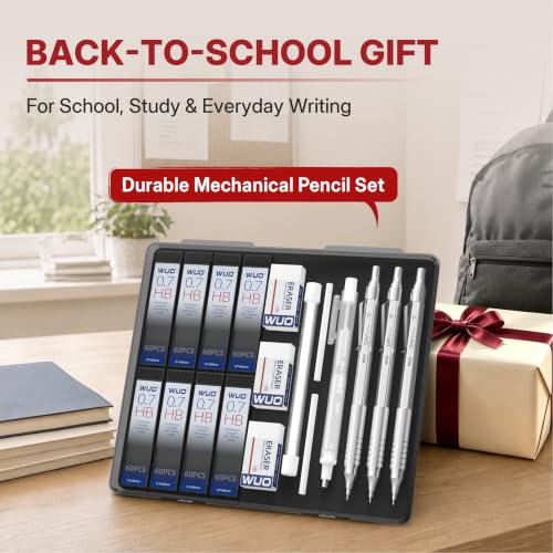 WUO 0.7mm Mechanical Pencil Set, 3 Pack Sliver Metal Drafting Pencils - color: Silver, size: 0.7