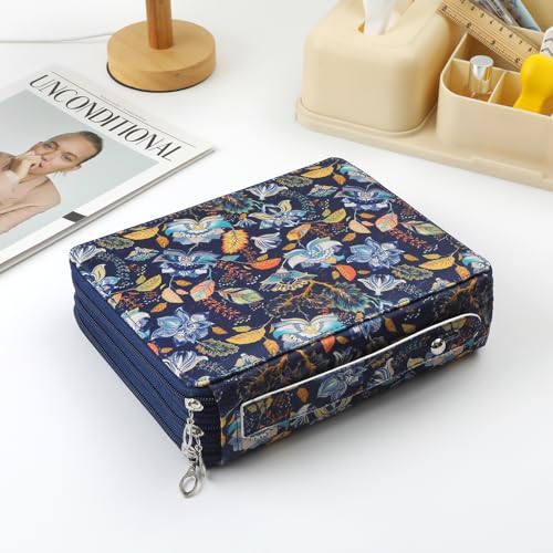 Canvas 120 Slots Pencil Case 3-Layer Zipped Holder w/Handle - color: Retro, size: 120