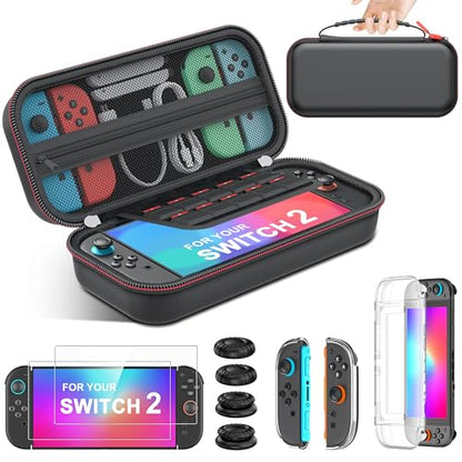 Spican Switch 2 Accessories 4 in 1 Bundle, Switch Carrying Case for Nintendo Switch 2/Switch/Oled, Split-Clear Protective CoverX1&Switch 2 ProtectorsX2&Grip CapsX4 for Nintendo 3DS & 2DS Games - size: 4 in 1 Bundle | Clear