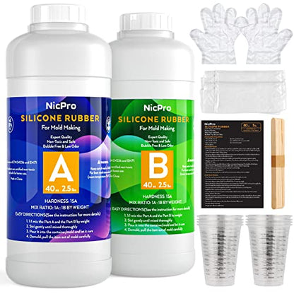 Nicpro 80oz Silicone Mold Making Kit, 15A Platinum Liquid Silicones Rubber - size: 80oz with gloves and sticks