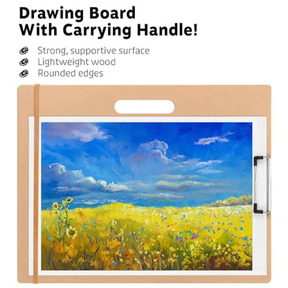 13"x17" Drawing Board with Clip, Rubber Bands and Carry Handle - size: 13"x17", 1 Pack