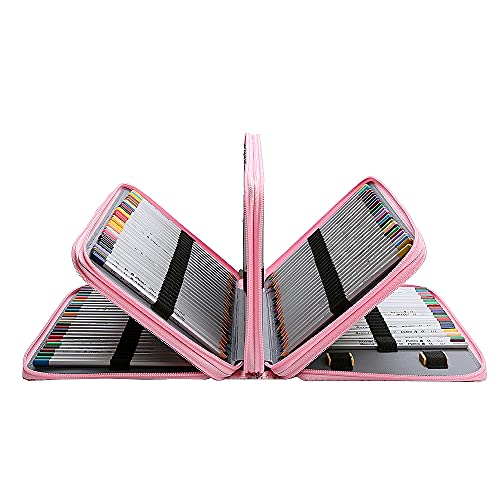 Canvas 200 Slots Pencil Case 4-Layer Zipped Holder w/Handle - color: Pink Flower, size: 200