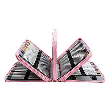 Canvas 200 Slots Pencil Case 4-Layer Zipped Holder w/Handle - color: Pink Flower, size: 200