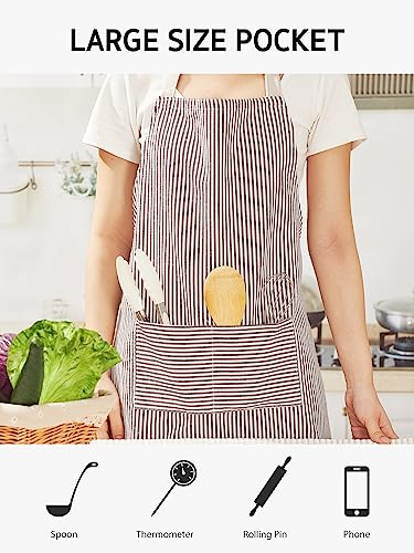 Syntus Apron for Men Women, Adjustable Cooking Kitchen Apron with 2 Pockets - color: Stripe Black Brown Pin, style: 2 Polyester