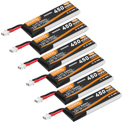 1S Lipo Battery 3.8V 450mAh with BT2.0 Connector for Tiny Whoop Drone-6Pack