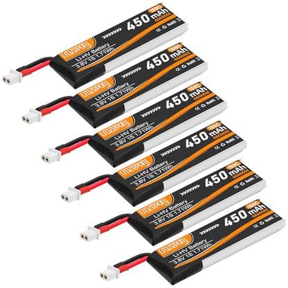 1S Lipo Battery 3.8V 450mAh with BT2.0 Connector for Tiny Whoop Drone-6Pack