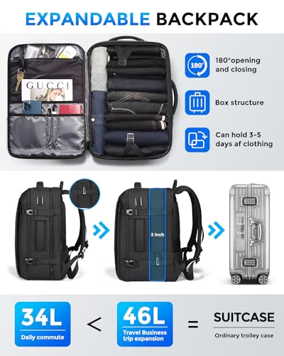 Fenree.geer Travel Backpack for Men, Carry On Luggage Backpack 34-46L - color: Black