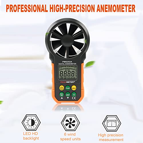 PM6252A Digital Anemometer,Portable High Exactness Handheld Wind Speed Meter Air Volume Measuring Meter for Weather Data Collection and Windsurfing Kite Flying Sailing