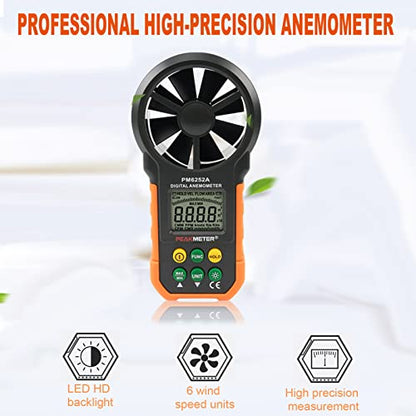 PM6252A Digital Anemometer,Portable High Exactness Handheld Wind Speed Meter Air Volume Measuring Meter for Weather Data Collection and Windsurfing Kite Flying Sailing