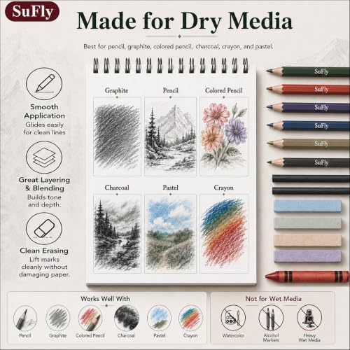 SuFly Sketch Book 9x12, 100-Sheet Drawing Paper Pad, 68lb/100gsm, Acid-Free