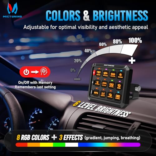 MICTUNING P1Y 12 Gang Switch Panel, Remote and APP Control, Up to 230FT - size: RGB 12 Gang(APP+Remote Control)
