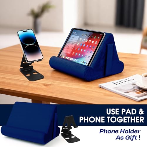 Multi-Angle Tablet Stand with Soft Pad Cushion and Net Pocket - Universal Phone and Pad Holder for Lap, Knee, Sofa and Bed (Navy Blue) - color: Navy Blue