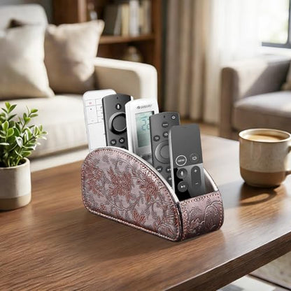 All-in-One TV Remote Holder/Caddy for Remote Conrtols with 5 Compartments - color: Antique Flower, size: Small