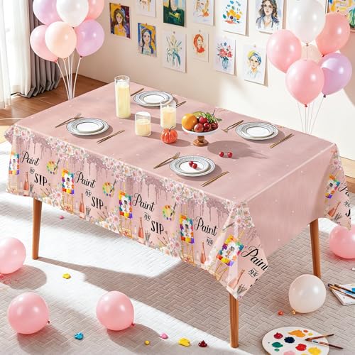 MEHOFOND Paint and Sip Decorations Tablecloth 3 Pack 54x108 Inch