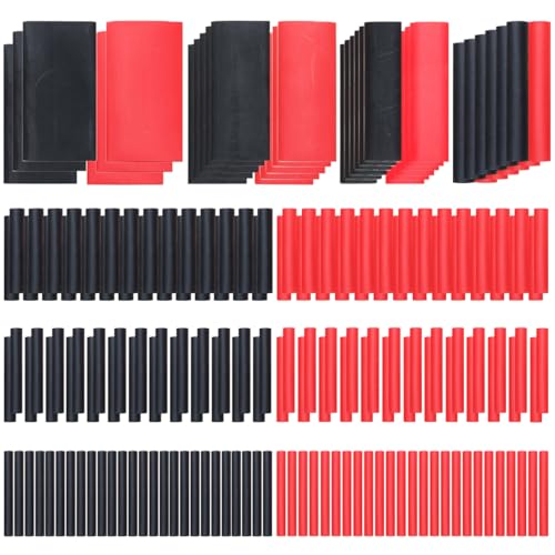 200PCS 1 3/4 1/2 3/8 1/4 3/16 1/8 inch 3:1 Heat Shrink Tubings Assortment Kit Adhesive Lined Marine Grade Shrink Wrap - Automotive Industrial Heat-Shrink Tubing Black Red - color: 200pcs(Φ1~1/8"), Black&Red, size: Assortment Kit