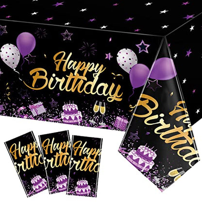 Breling 3 Pack Happy Birthday Tablecloths Decoration, Black Purple - color: Black Purple