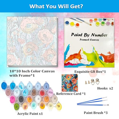 Artunion Framed Paint by Numbers Kit for Adults Beginners & Kids Ages 8-12,Red Flowers Paint by Number with Frame,Floral Paint by Numbers Kit on Canvas 10 * 10 Inch Without Easel - color: ZXT-194-F