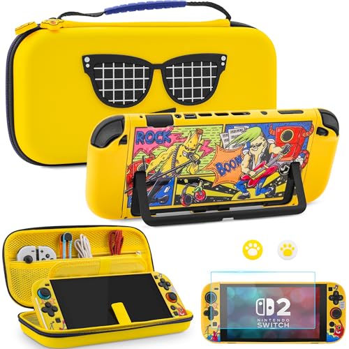 FUNDIARY Yellow of Fortnite Switch 2 Carrying Case for NS Switch 2, Shockproof Case Bundle with Storage Travel Bag, Dockable Protective Cover, Screen Protector and 2 Thumb Caps, Gifts for Christmas - color: Yellow Banana