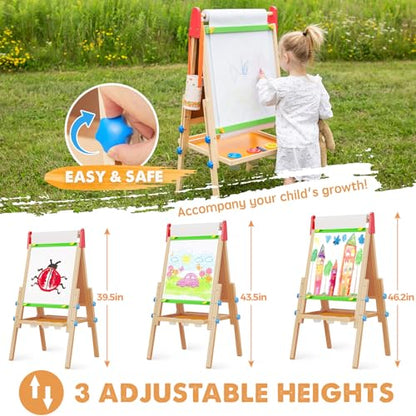 Tiny Land Wooden Easel for Kids, Art Easel with Chalkboard & Whiteboard - color: Natural