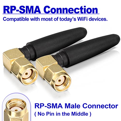 Eightwood Compact Dual Band WiFi Antenna, RP-SMA Right Angle Antenna 2-Pack