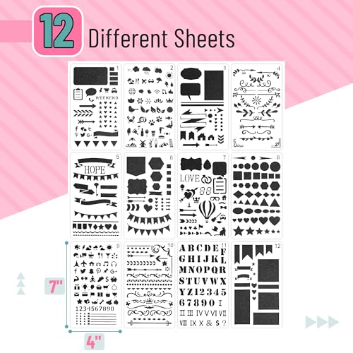 Mr. Pen- Journal Stencils, 4x7 Inch, 12 Pack - style: Journaling Stencils