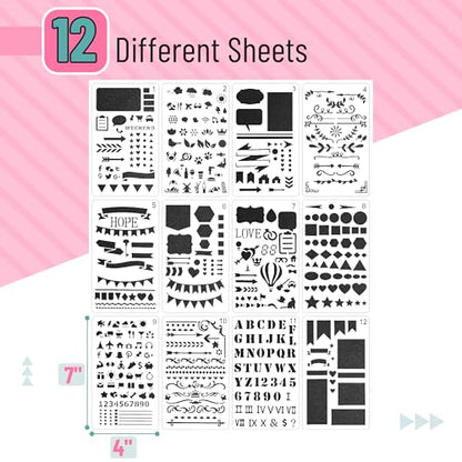 Mr. Pen- Journal Stencils, 4x7 Inch, 12 Pack - style: Journaling Stencils