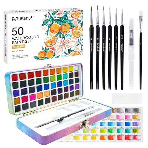 50 Solid Watercolor Paint Set with Built-in Palette & 8 Brushes - color: 50 Colors