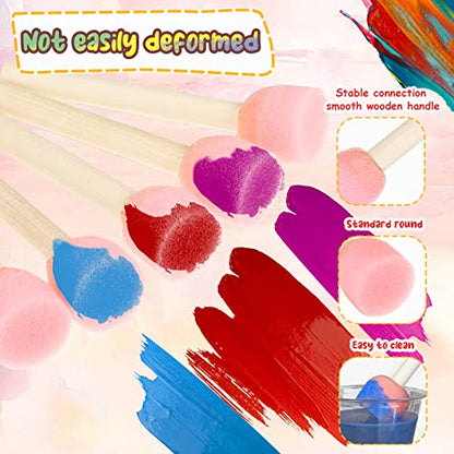 Harloon 100 Pcs 4 Assorted Sizes Round Sponge Paint Brush for Craft Painting Sponge Paint Tools for Art, Pink
