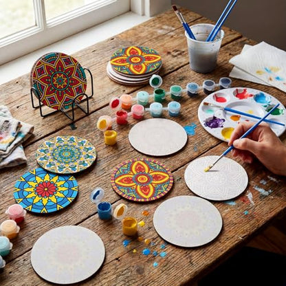 Reallnaive 8 Pcs Mandala Paint by Numbers Kit for Adults Wooden Coasters - style: Mandala