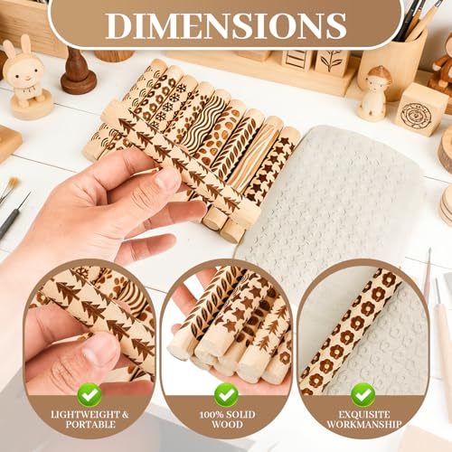 10pcs Clay Texture Rollers, Wooden Texture Roller for Clay, Pottery 10 Styles Potters Stamp Roller Tools 4.02 Inch Textured Rolling Pins Modeling Pattern Rollers Kit for DIY Handmade Art Supplies