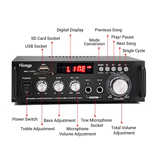 Facmogu 298A 2 Channel Bluetooth 5.0 Audio Amplifier 300W Wireless Amp - style: MAX 300Wx2
