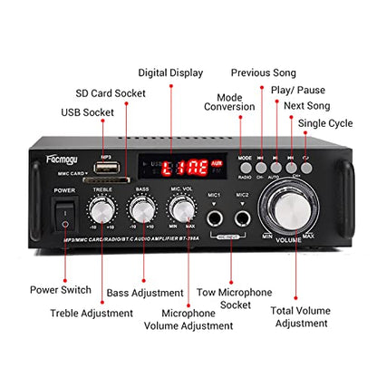 Facmogu 298A 2 Channel Bluetooth 5.0 Audio Amplifier 300W Wireless Amp - style: MAX 300Wx2