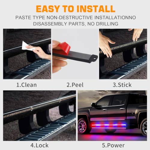 XRIDONSEN 2 Pack 70-Inch 864 LED Running Board Strobe Lights Strip - color: Red/Blue