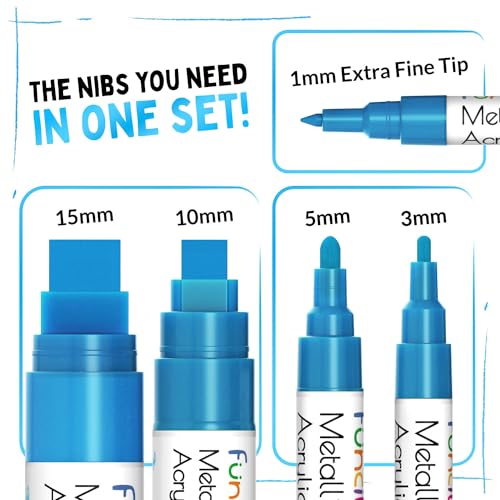 5 Metallic Acrylic Blue Paint Markers Pens for Rock Painting, Wood - color: Metallic Blue