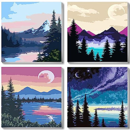 4 Pack Paint by Numbers Kits for Adults with Frame 8x8 Inch