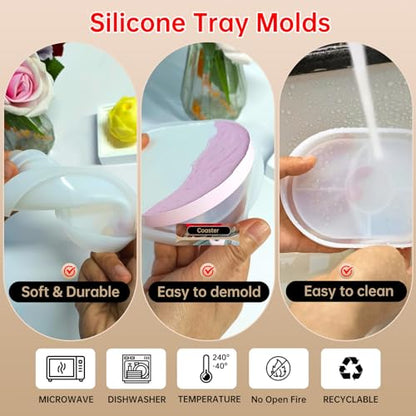2 Pcs Oval Resin Tray Molds, Silicone Coaster Mold for Epoxy - color: Oval