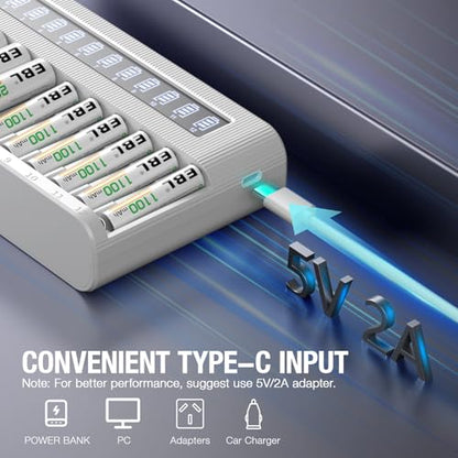 EBL AA AAA Battery Charger 12-Bay Independent LCD Charger for Ni-MH Ni-CD