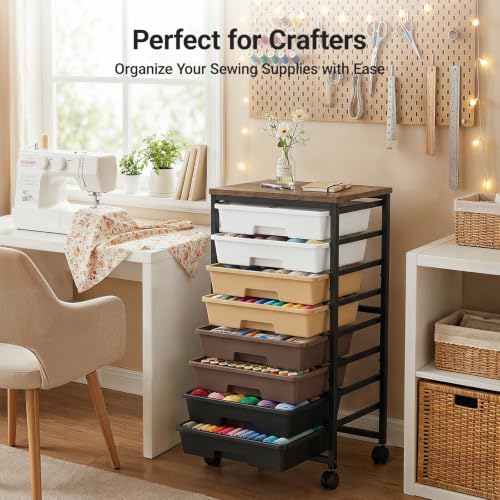 Pipishell Rolling Cart with 5 Drawers, Craft Storage Cart, Khaki Gradient - color: khaki gradient, size: 8-Drawers
