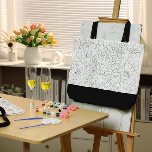Locmeo 10 Set Paint and Sip Canvas Bags Pre Drawn Kit,Flower - style: Flower