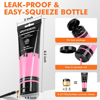 GOTIDEAL Pink Acrylic Paint, Pink Paint (250ml / 8.45oz) Tube - color: Pink